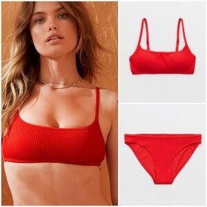 NWT - AERIE Holiday Red Crinkle texture "Real Good" Bikini.